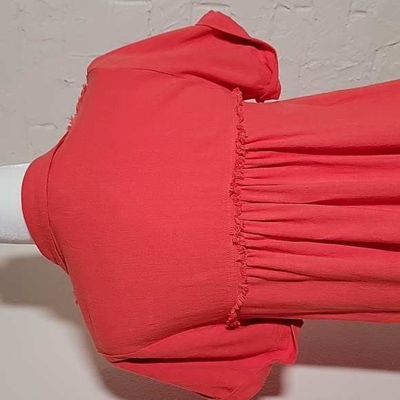 Umgee Top Blouse Popover Pullover Short Sleeve Collared Linen Cotton High Low S - Picture 9 of 15